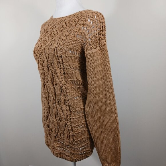 Cervelle Hand Knit Tan Sweater, Size Medium, Long Sleeve, Textured, Artisanal - Picture 6 of 16